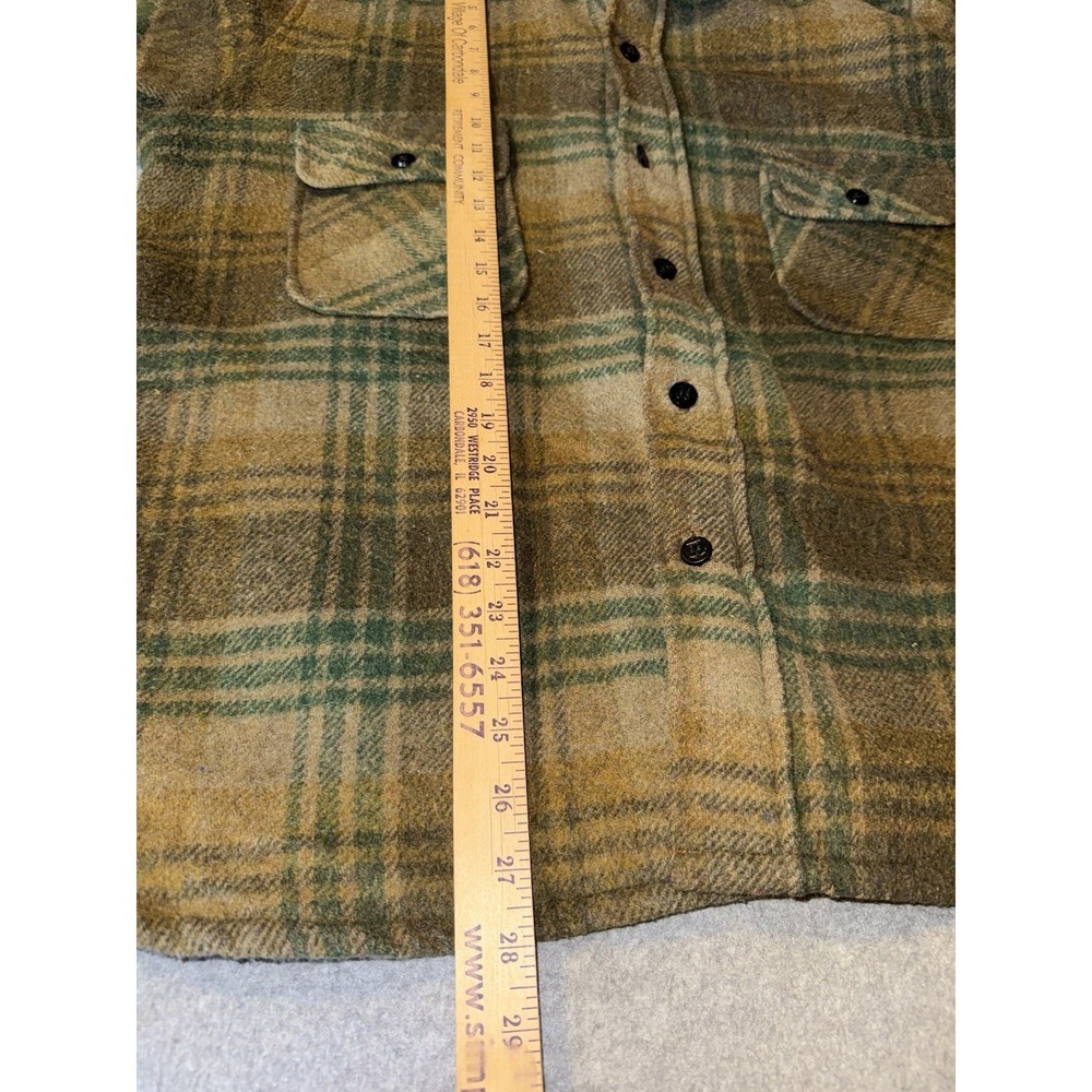 VTG CPO Jacket Campuset Men's M Campus Sherpa Lined Green Plaid Navy 60s/70s - Picture 14 of 16